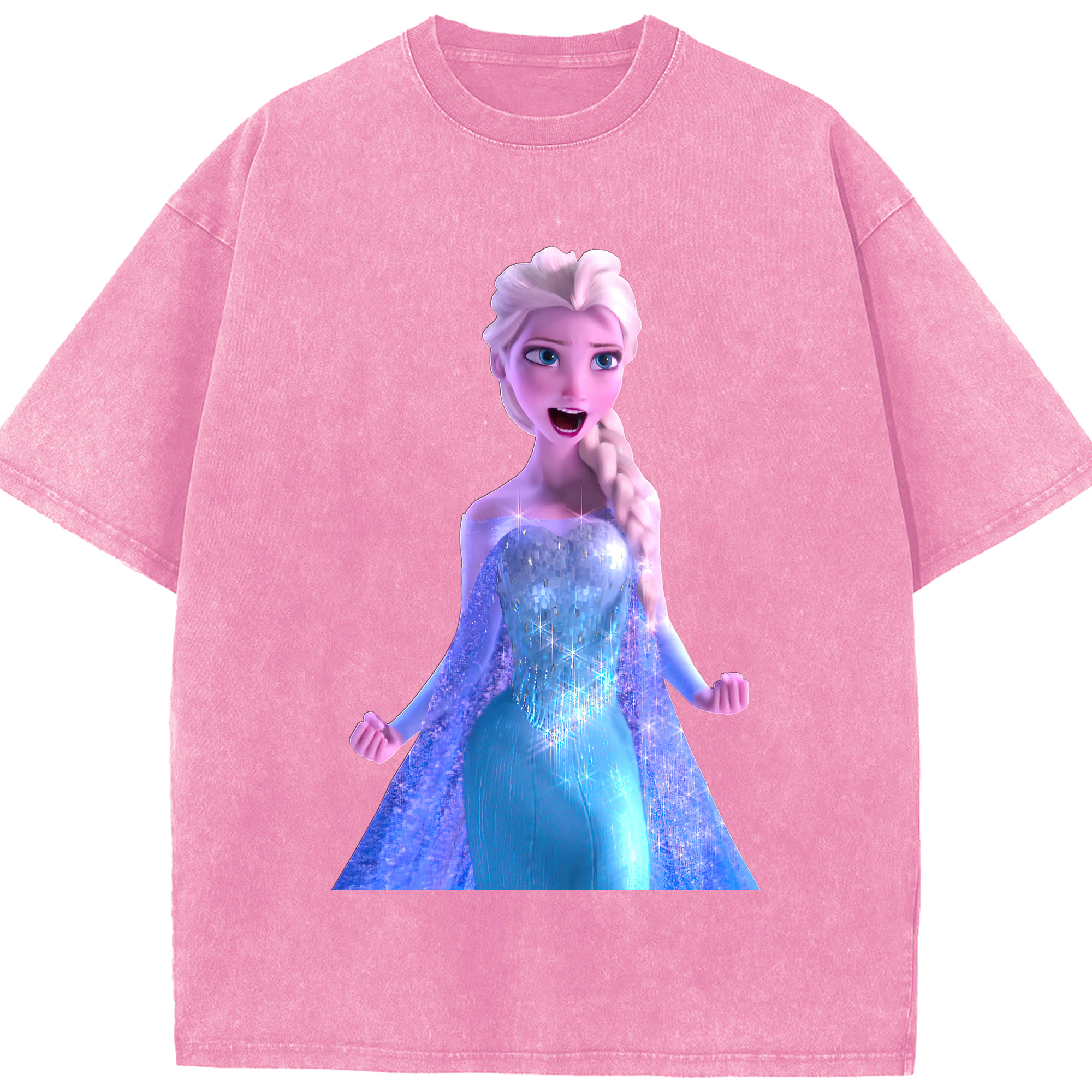 （画像用） アナと雪の女王 アンナ エルサ Frozen Anna Elsa 綿100% ヴィンテージ風 半袖Tシャツ（フロントプリント）